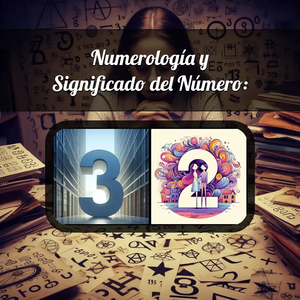 Una imágen que muestra el número 32 con los dos numeros que lo componen, la imagen muestra un fondo adecuado tras cada numero para reflejar mejor su significado.