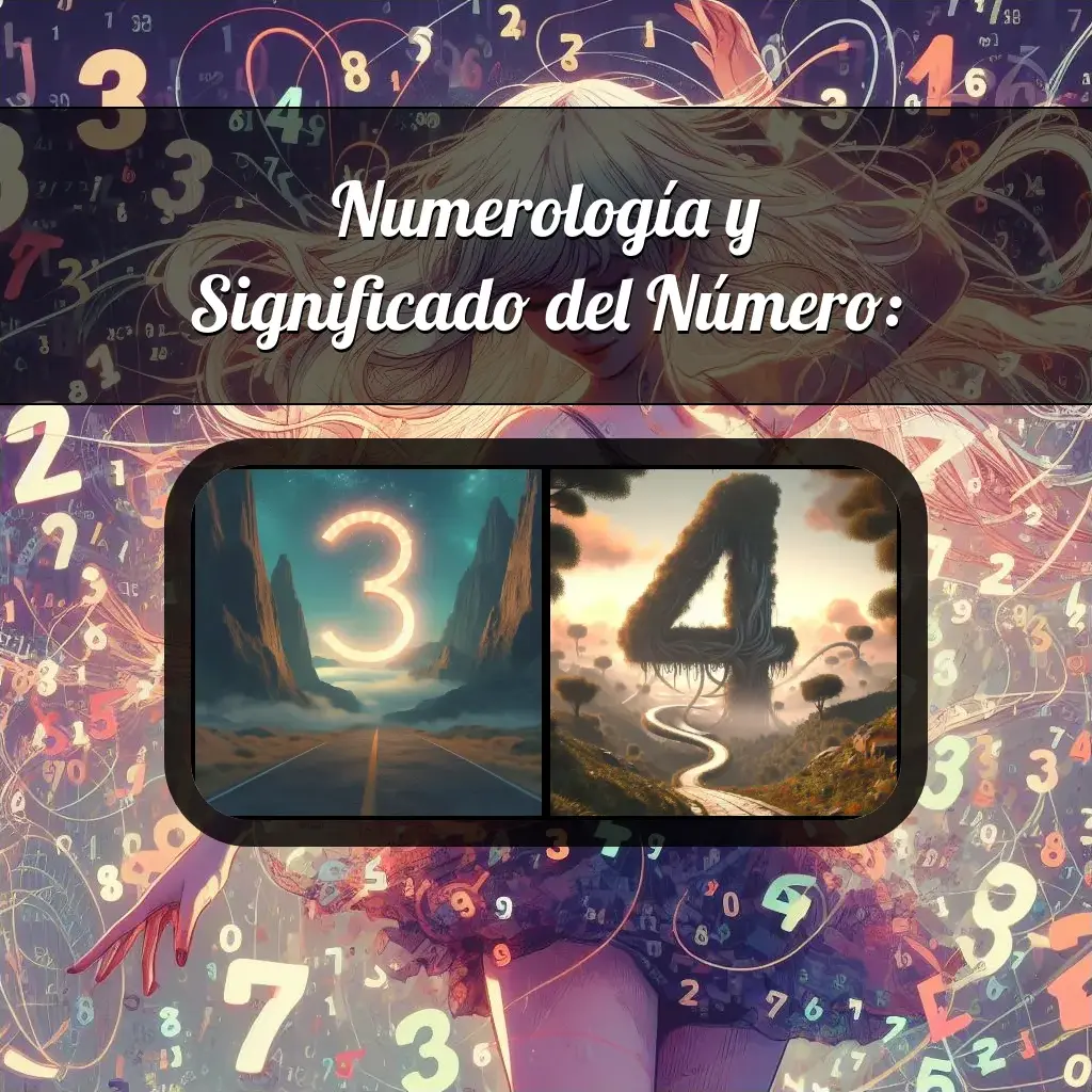 Una imágen que muestra el número 34 con los dos numeros que lo componen, la imagen muestra un fondo adecuado tras cada numero para reflejar mejor su significado.