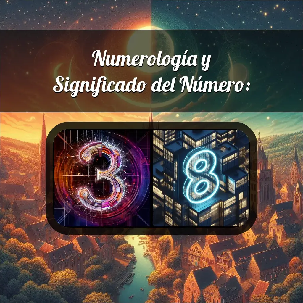 Una imágen que muestra el número 38 con los dos numeros que lo componen, la imagen muestra un fondo adecuado tras cada numero para reflejar mejor su significado.