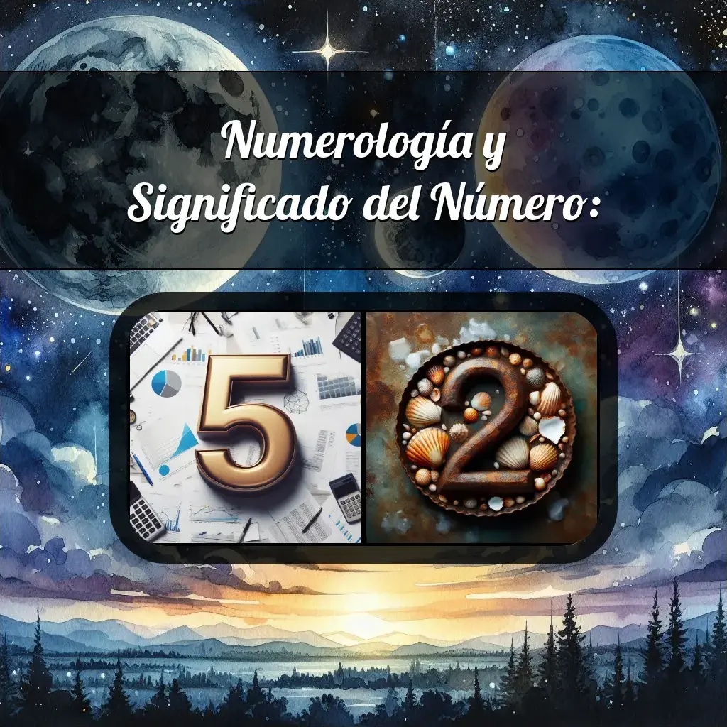 Una imágen que muestra el número 52 con los dos numeros que lo componen, la imagen muestra un fondo adecuado tras cada numero para reflejar mejor su significado.