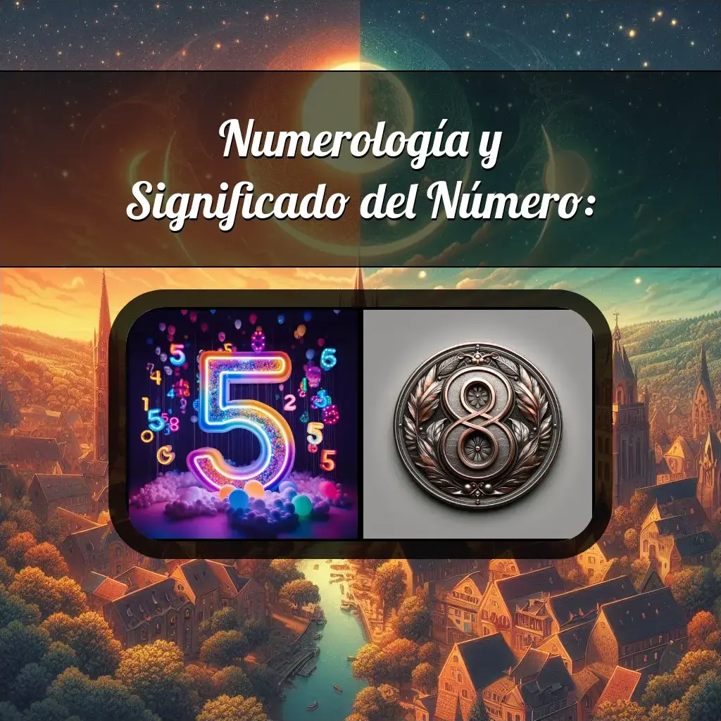 Una imágen que muestra el número 58 con los dos numeros que lo componen, la imagen muestra un fondo adecuado tras cada numero para reflejar mejor su significado.