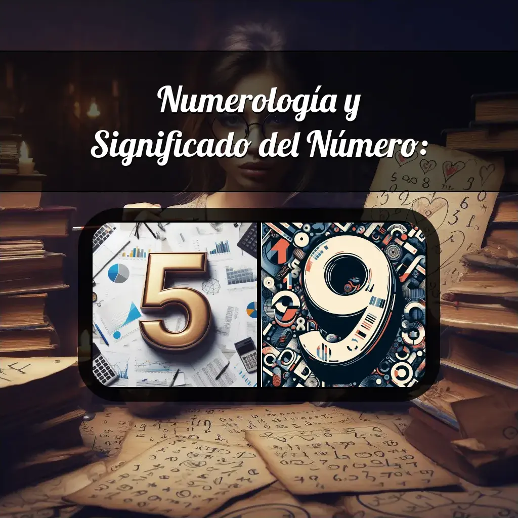 Una imágen que muestra el número 59 con los dos numeros que lo componen, la imagen muestra un fondo adecuado tras cada numero para reflejar mejor su significado.