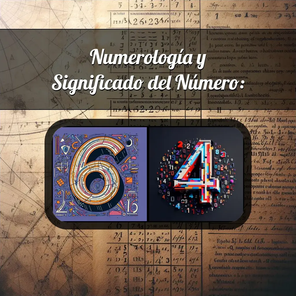 Una imágen que muestra el número 64 con los dos numeros que lo componen, la imagen muestra un fondo adecuado tras cada numero para reflejar mejor su significado.