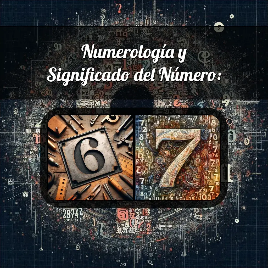 Una imágen que muestra el número 67 con los dos numeros que lo componen, la imagen muestra un fondo adecuado tras cada numero para reflejar mejor su significado.