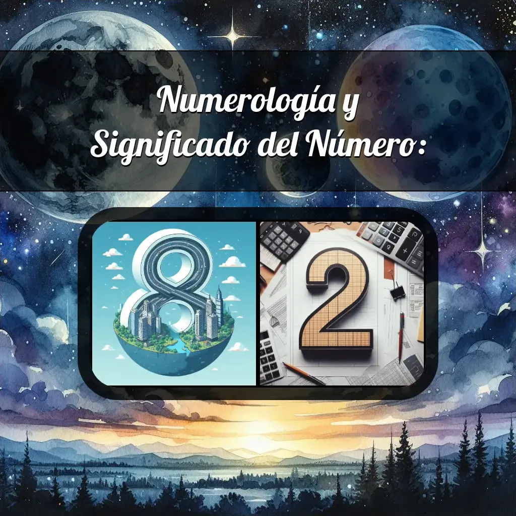 Una imágen que muestra el número 82 con los dos numeros que lo componen, la imagen muestra un fondo adecuado tras cada numero para reflejar mejor su significado.