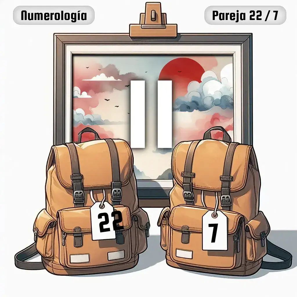 Dos mochilas, una con el número '22' y otra con el número '7' representand a los dos en la pareja. De fondo hay un cuadro con el número de pareja conjunta, el Once