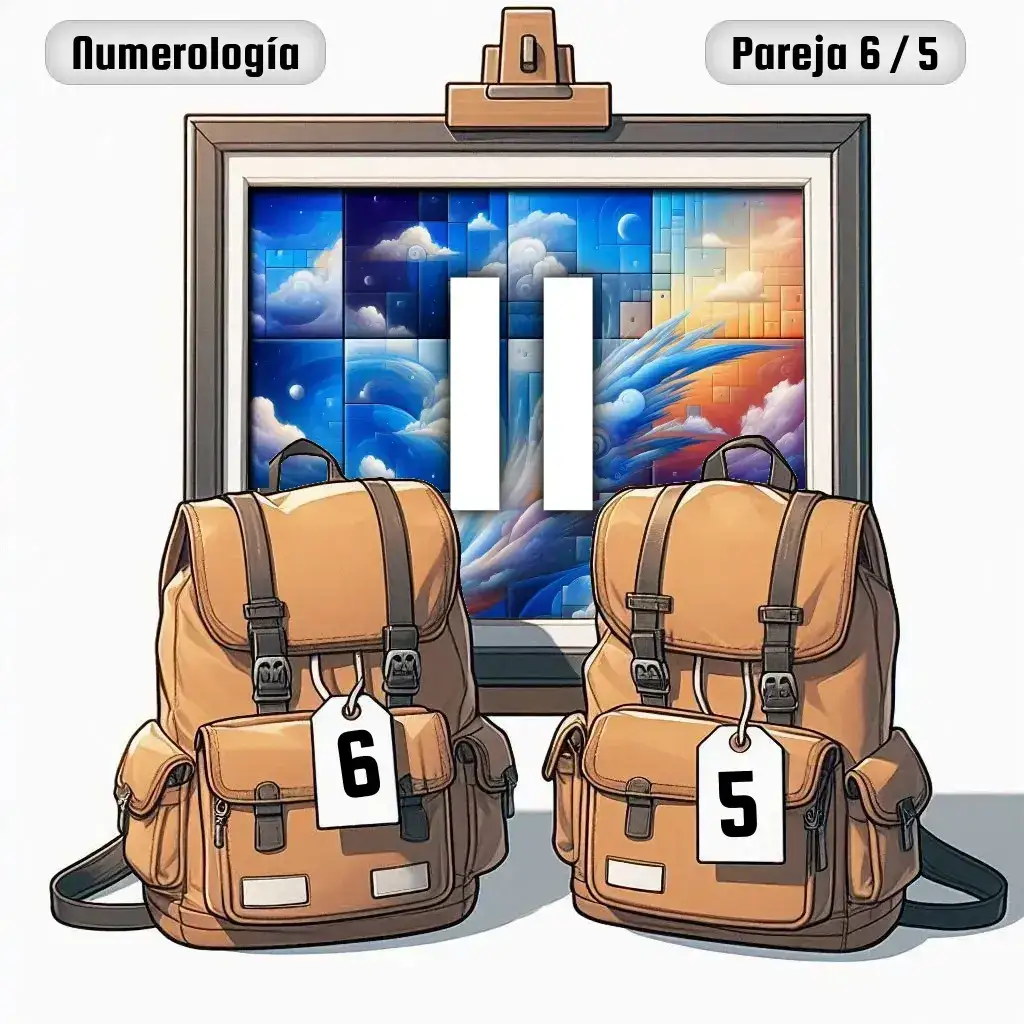 Dos mochilas, una con el número '6' y otra con el número '5' representand a los dos en la pareja. De fondo hay un cuadro con el número de pareja conjunta, el Once